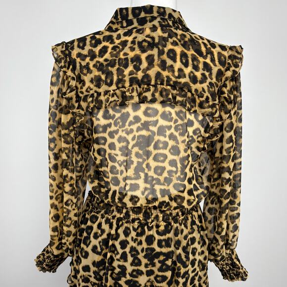 Misa Los Angeles Leopard Print Midi Dress Size Small Boho Statement Flowy Sheer - Picture 5 of 16